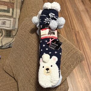 NWT Cuddl Duds Sherpa Lined Polar Bear Critter Socks, 2 Pairs, Size 4-10